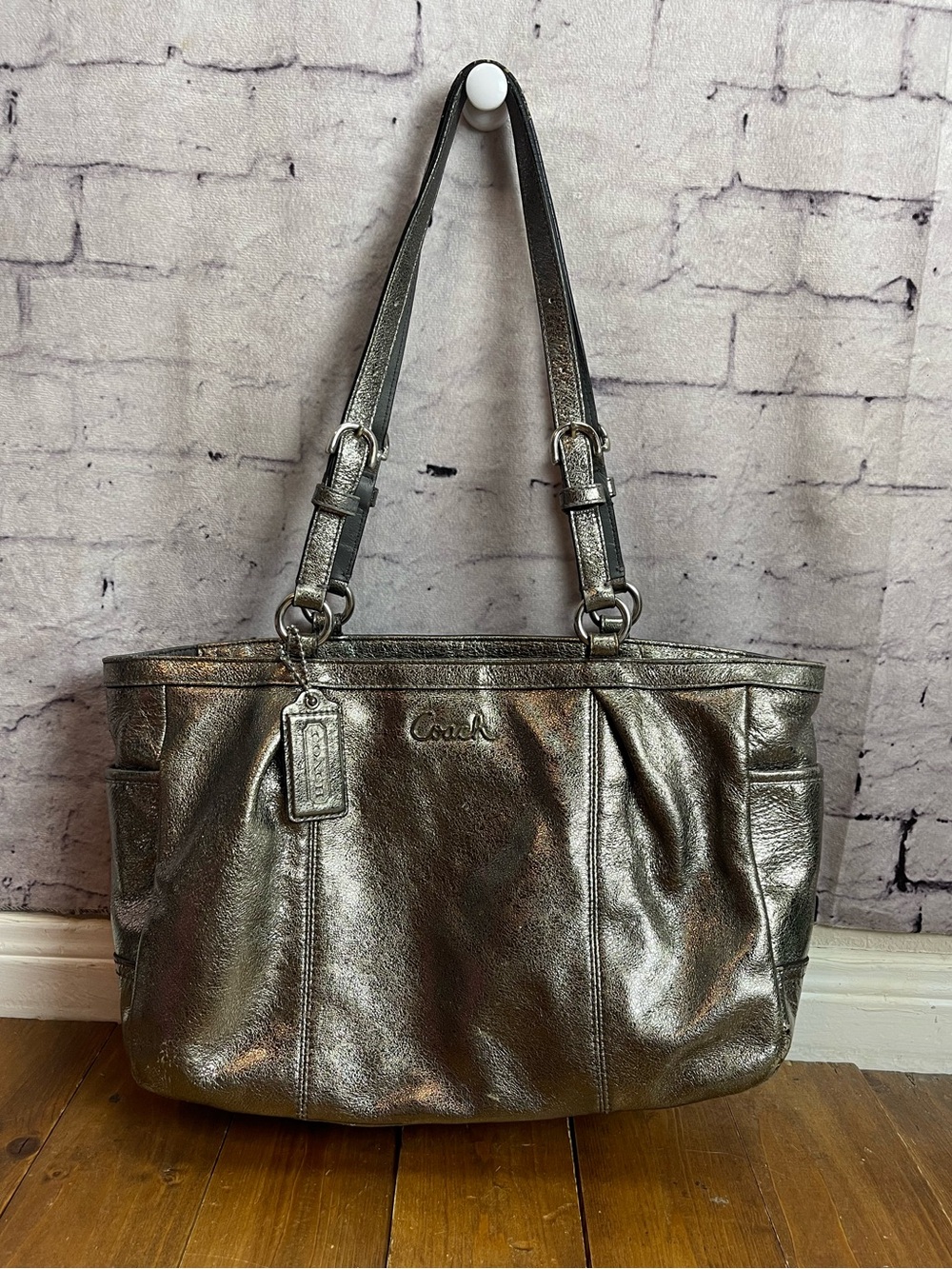 Coach metallic pewter gray shoulder bag